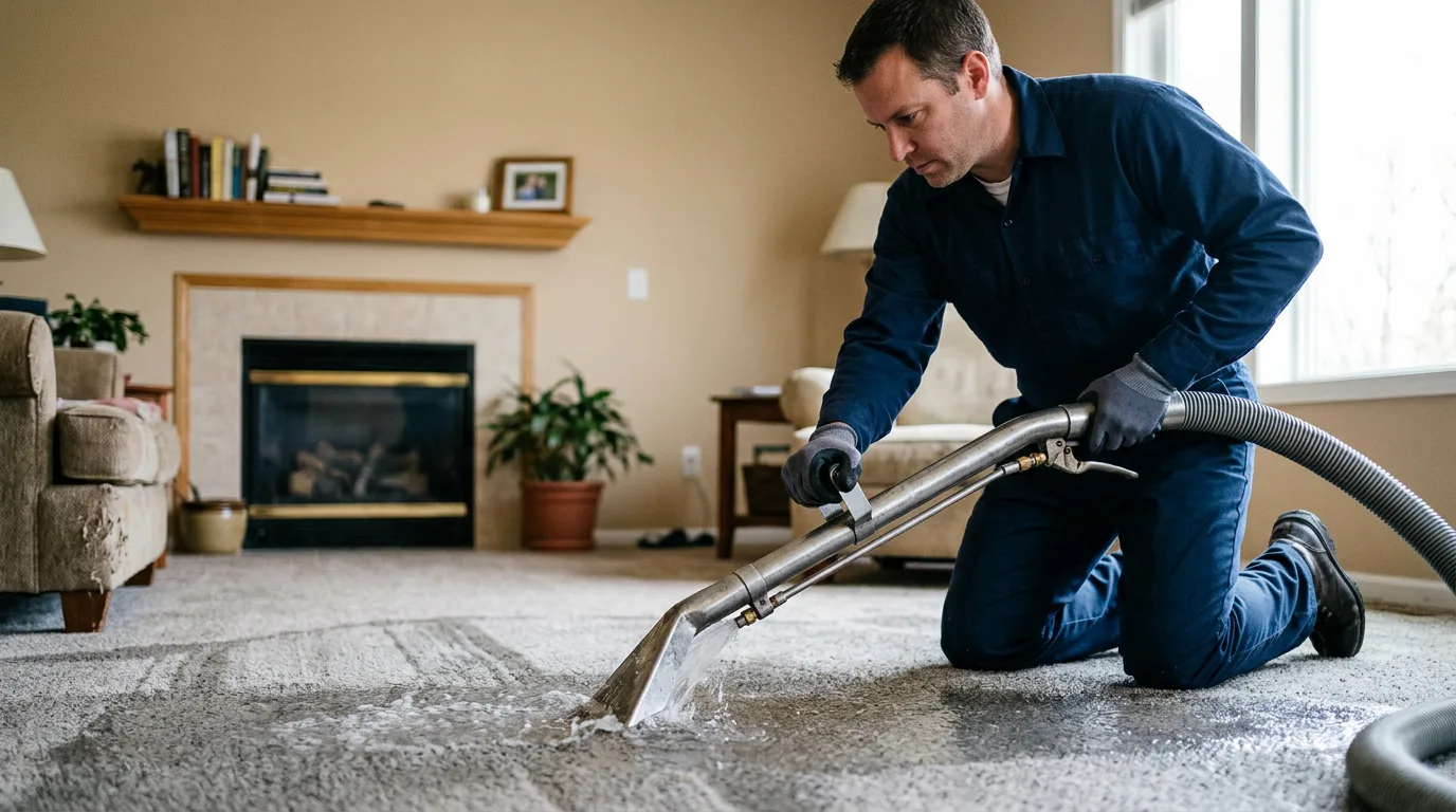 Water damage restoration technician working near Middletown, RI